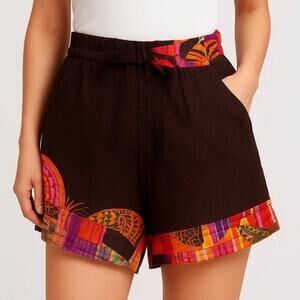 Junglee Billee Bohemian Patchwork Rayon Shorts S/M Brown Multicolor Trim